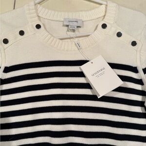 Seraphine Striped Maternity Sweater Button Detail